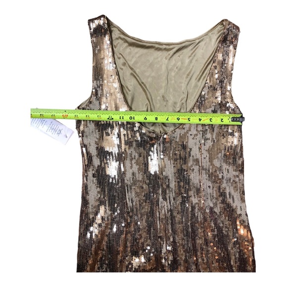 Nanette lepore gold Sequin Fringe flapper style low cut back Midi-Dress size 10 - Picture 15 of 15